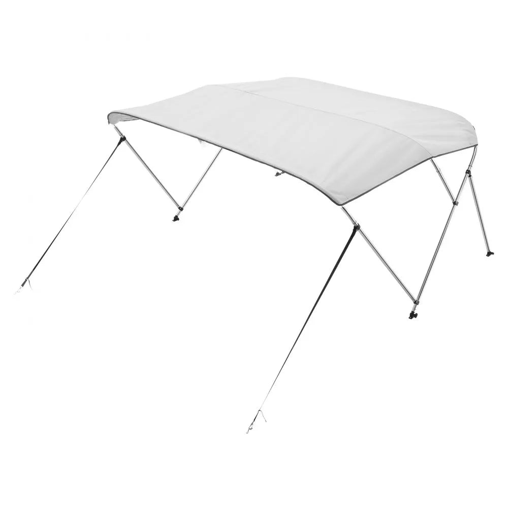 VEVOR 3 Bow Boat Bimini Tops, 600D Polyester Canopy with Aluminum Alloy Frame, Waterproof & Sun Shade Boat Awning Canopy with Storage Bag, 2 Support Poles, 4 Straps, 72"Lx(73"-78")Wx46"H, Light Grey