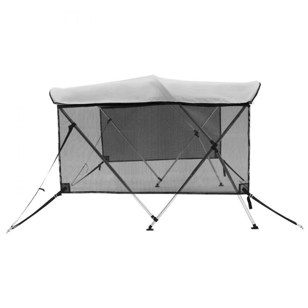 VEVOR 3 Bow Bimini Top Boat Cover, Detachable Mesh Sidewalls, 600D Polyester Canopy with 1" Aluminum Alloy Frame, Includes Storage Boot, 2 Support Poles, 2 Straps, 6'L x 46"H x 61"-66"W, Light Grey
