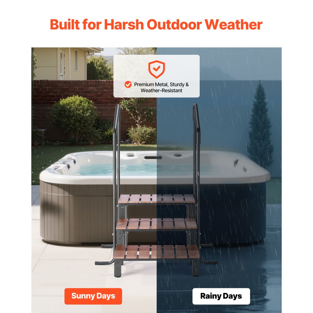 VEVOR Hot Tub Steps with Handrail, 3-Step Spa Outdoor Stairs, Heavy Duty 25.2 inch Wide Above-Ground/Inflatable Pool Ladder with 550 lbs Weight Capacity, Multi-Use for Porch, Patio, Deck, Trailers