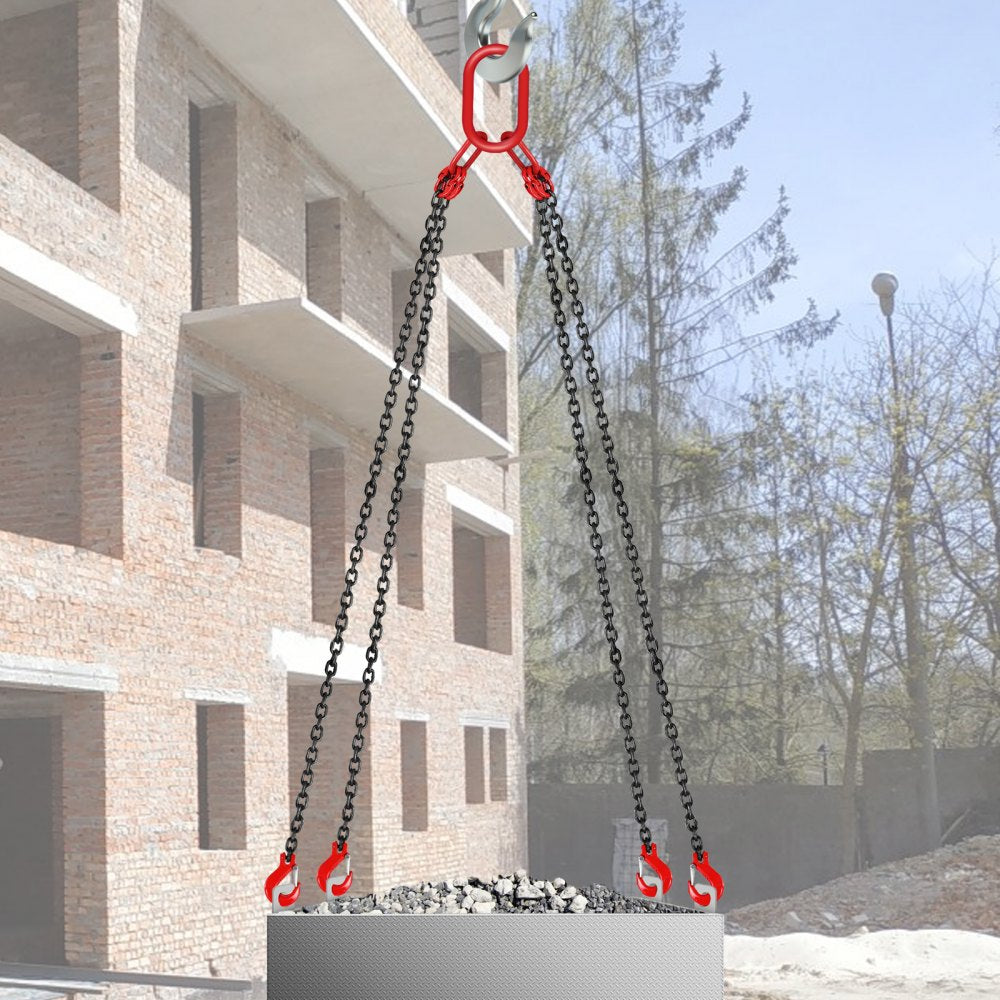 VEVOR Chain Sling, 5/16 inch x 10 ft Lifting Chains with Hooks, G80 Engine Chain Hoist Lifts, 11000 lbs/5 Ton Capacity Lifting Sling Chains for Engine Hoist, Engine Lift Chain with 4 Leg Grab Hooks