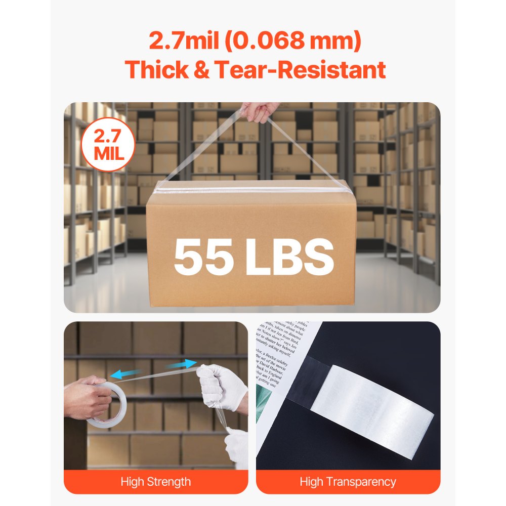VEVOR Clear Packing Tape, 3 inches Core, 12 Rolls 1.88 Inches x 65 Yards Packing Tape with Dispenser, 2.7 Mil Heavy Duty Packaging Tape Designed for Moving, Storage and Packing, Shipping and Mailing
