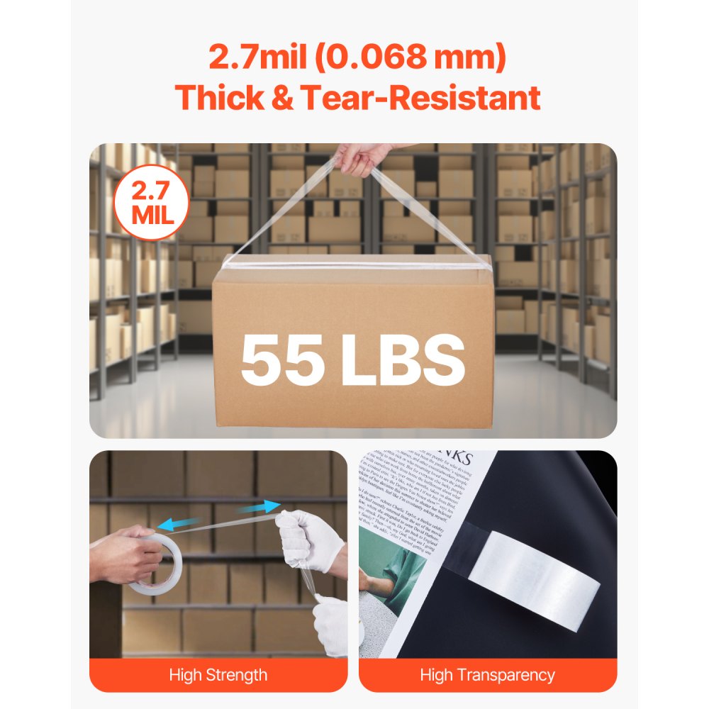 VEVOR Clear Packing Tape, 3 inches Core, 18 Rolls 1.88 Inches x 65 Yards Packing Tape, 2.7 Mil Thick, Heavy Duty Packaging Tape Designed for Moving, Storage and Packing, Shipping and Mailing, Office