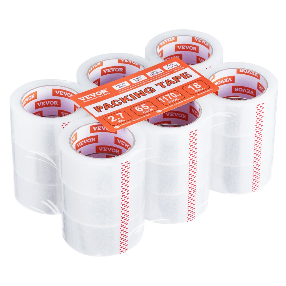 VEVOR Clear Packing Tape, 3 inches Core, 18 Rolls 1.88 Inches x 65 Yards Packing Tape, 2.7 Mil Thick, Heavy Duty Packaging Tape Designed for Moving, Storage and Packing, Shipping and Mailing, Office