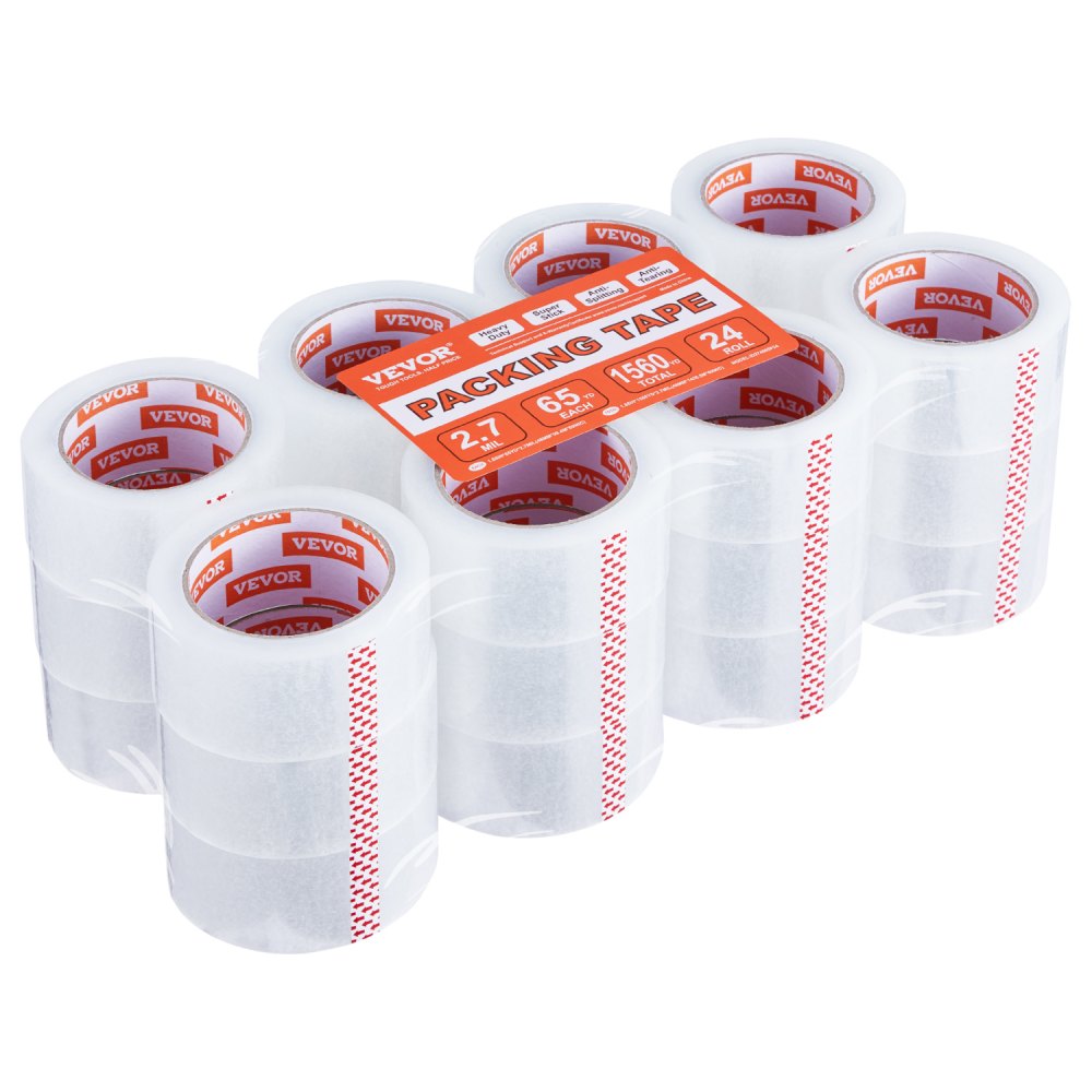 VEVOR Clear Packing Tape, 3 inches Core, 24 Rolls 1.88 Inches x 65 Yards Packing Tape, 2.7 Mil Thick, Heavy Duty Packaging Tape Designed for Moving, Storage and Packing, Shipping and Mailing, Office