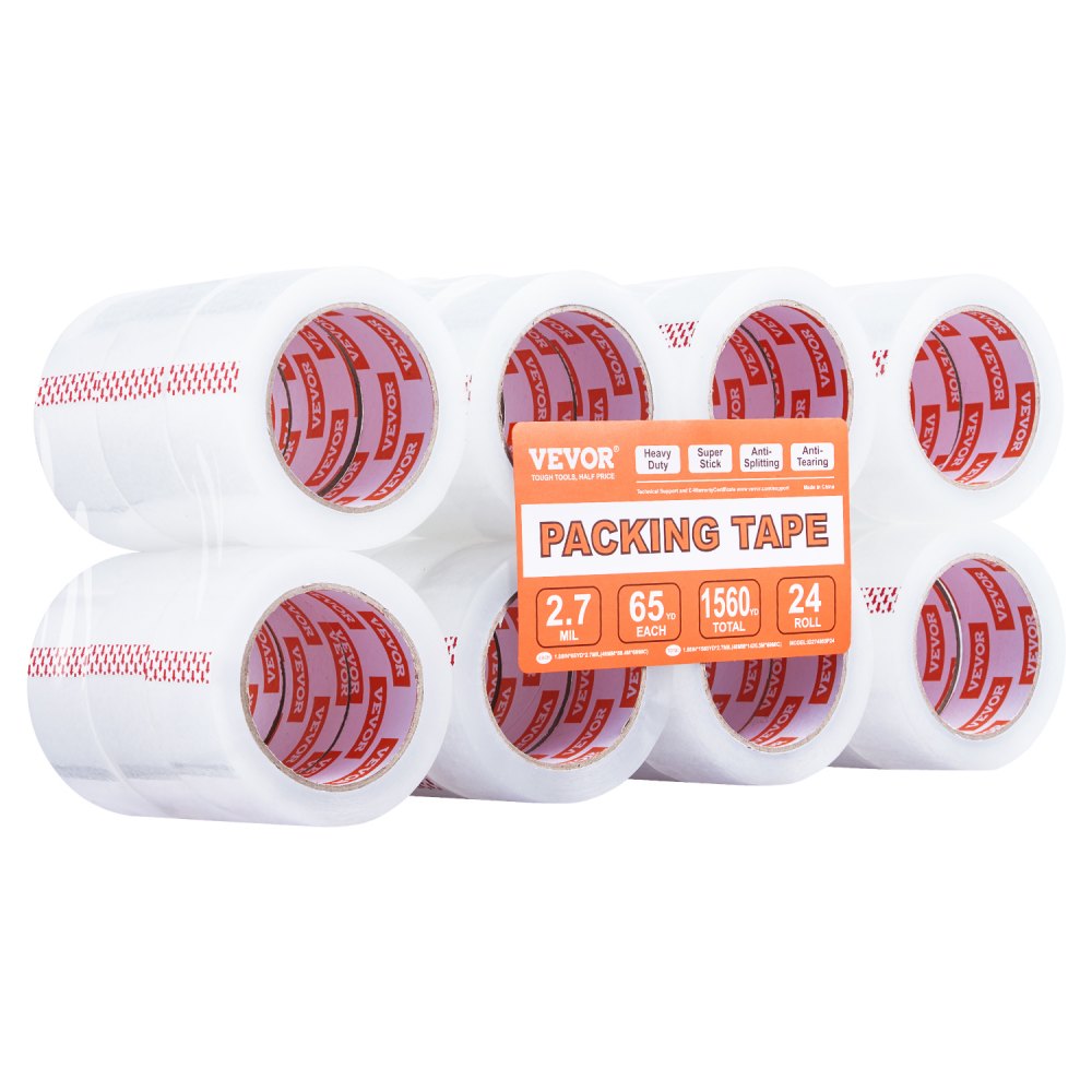 VEVOR Clear Packing Tape, 3 inches Core, 24 Rolls 1.88 Inches x 65 Yards Packing Tape, 2.7 Mil Thick, Heavy Duty Packaging Tape Designed for Moving, Storage and Packing, Shipping and Mailing, Office