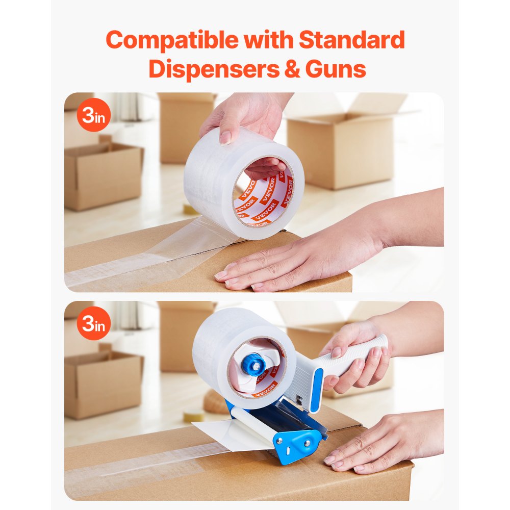 VEVOR Clear Packing Tape, 3 inches Core, 6 Rolls 3 Inches x 65 Yards Packing Tapes, 2.7 Mil Thick, Heavy Duty Packaging Tape Designed for Moving, Storage and Packing, Shipping and Mailing, Office