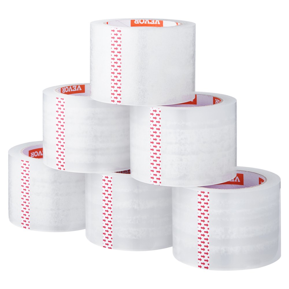 VEVOR Clear Packing Tape, 3 inches Core, 6 Rolls 3 Inches x 65 Yards Packing Tapes, 2.7 Mil Thick, Heavy Duty Packaging Tape Designed for Moving, Storage and Packing, Shipping and Mailing, Office
