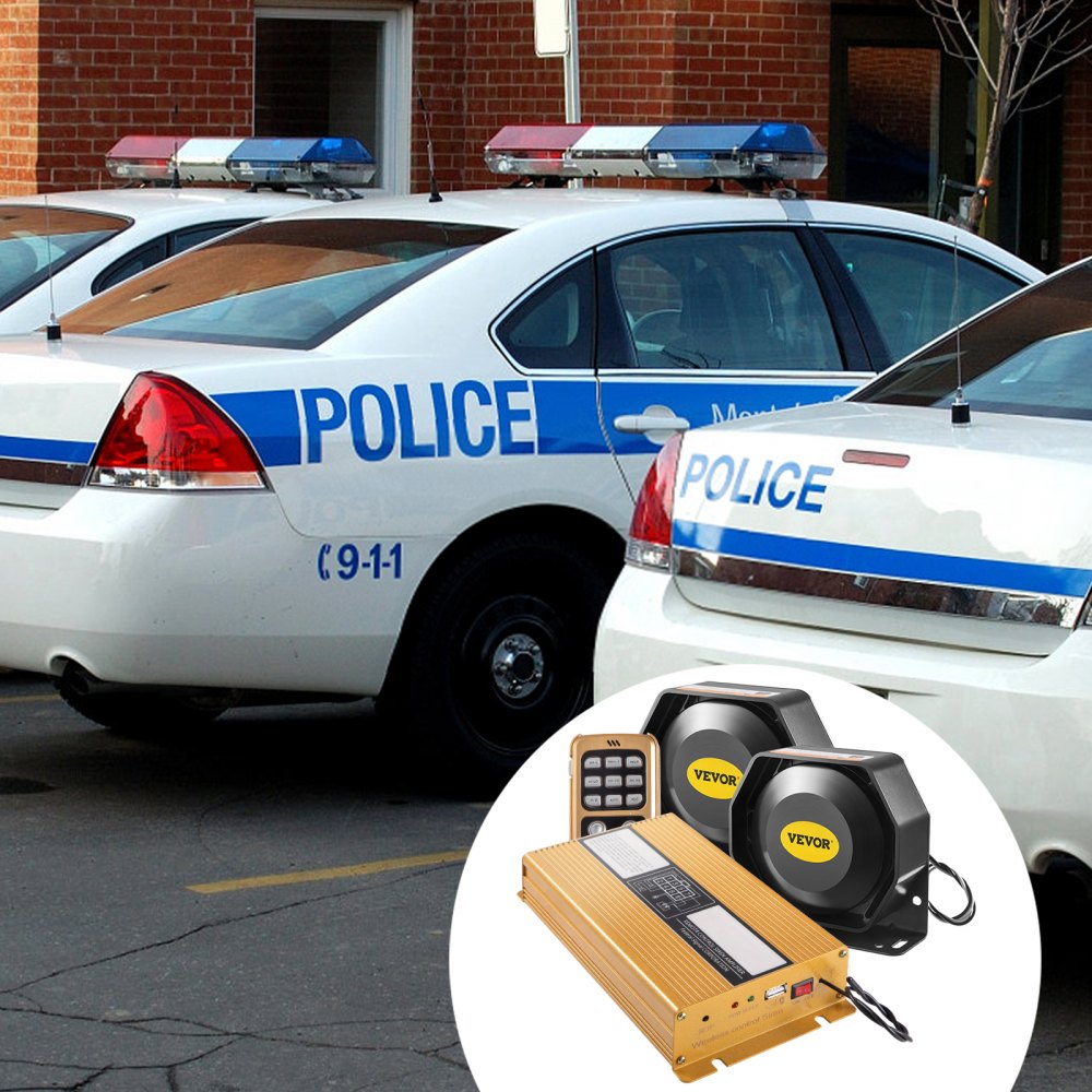 VEVOR Police Siren PA System, 400W 8 Sound Loud Car Warning, Police Fire Emergency Alarm Fire Siren, 2 Horn PA Speaker MIC System Vehicle Siren