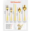 VEVOR 100-Piece Gold Silverware Set, Food-Grade Stainless Steel Flatware Utensils for 20, Mirror Finished Cutlery Set, Dishwasher Safe Eating Tableware for Kitchen Home, Include Knife Fork Spoon