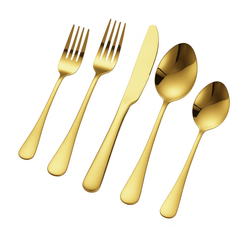 VEVOR 100-Piece Gold Silverware Set, Food-Grade Stainless Steel Flatware Utensils for 20, Mirror Finished Cutlery Set, Dishwasher Safe Eating Tableware for Kitchen Home, Include Knife Fork Spoon
