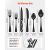 VEVOR 48-Piece Black Silverware Set with Steak Knives, Food-Grade Stainless Steel Flatware Utensils for 8, Mirror Finished Cutlery Set, Dishwasher Safe Eating Tableware for Kitchen Home, Service for 8
