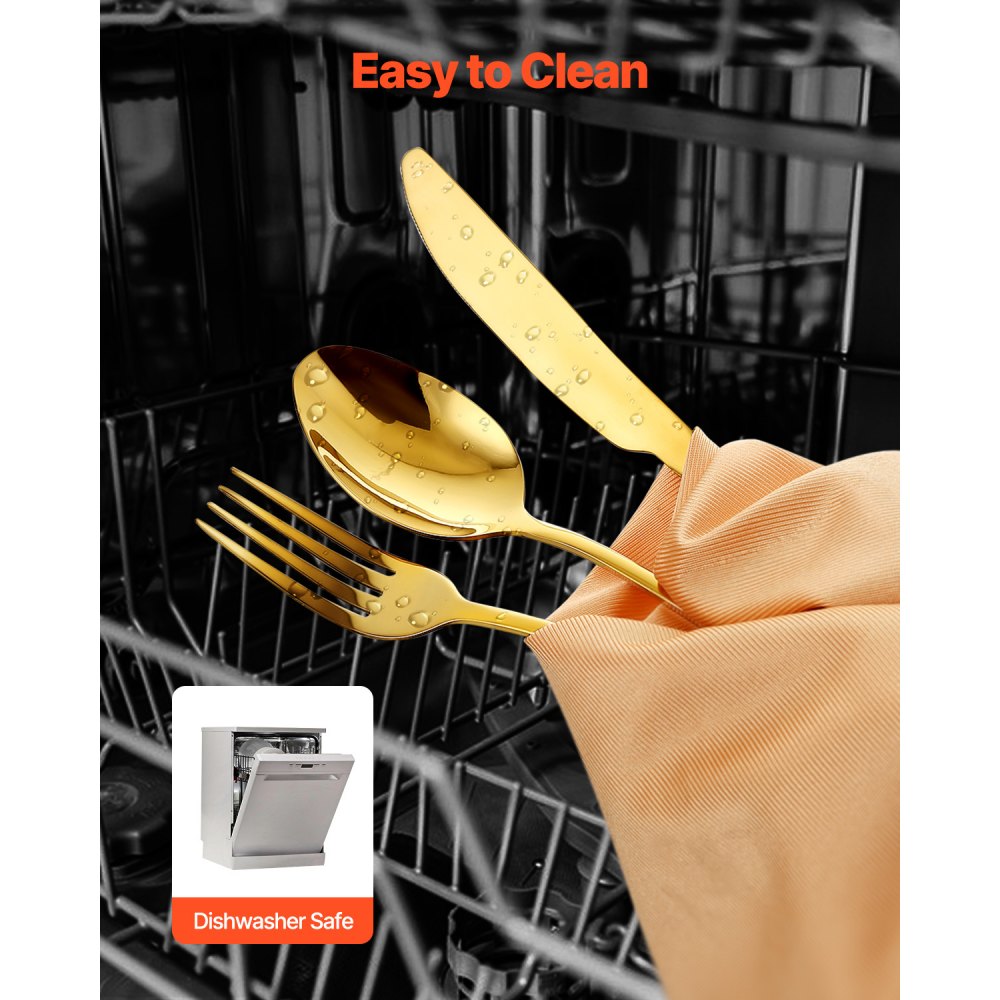 VEVOR 60-Piece Gold Silverware Set, Food-Grade Stainless Steel Flatware Utensils for 12, Mirror Finished Cutlery Set, Dishwasher Safe Eating Tableware for Kitchen Home, Include Knife Fork Spoon