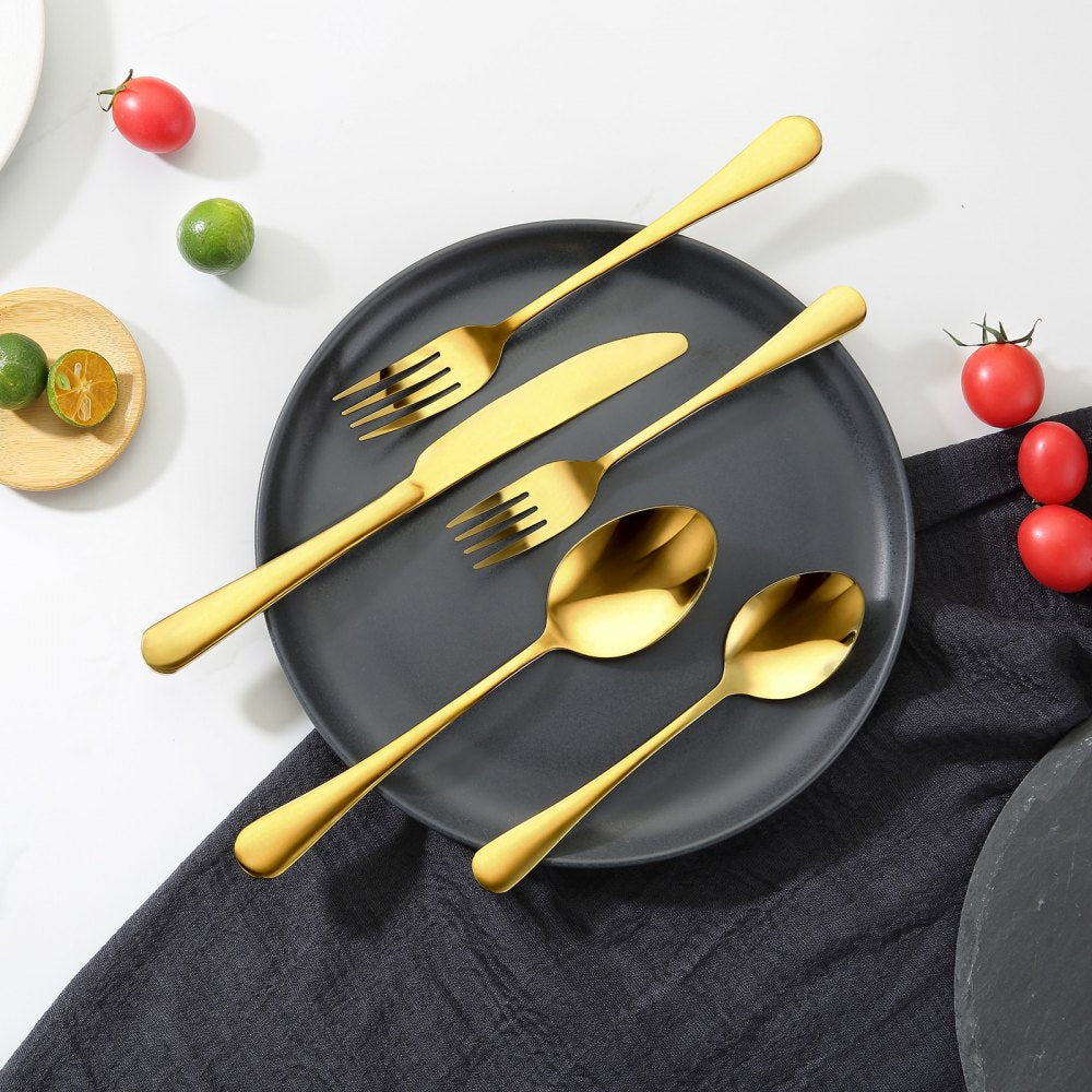 VEVOR 60-Piece Gold Silverware Set, Food-Grade Stainless Steel Flatware Utensils for 12, Mirror Finished Cutlery Set, Dishwasher Safe Eating Tableware for Kitchen Home, Include Knife Fork Spoon
