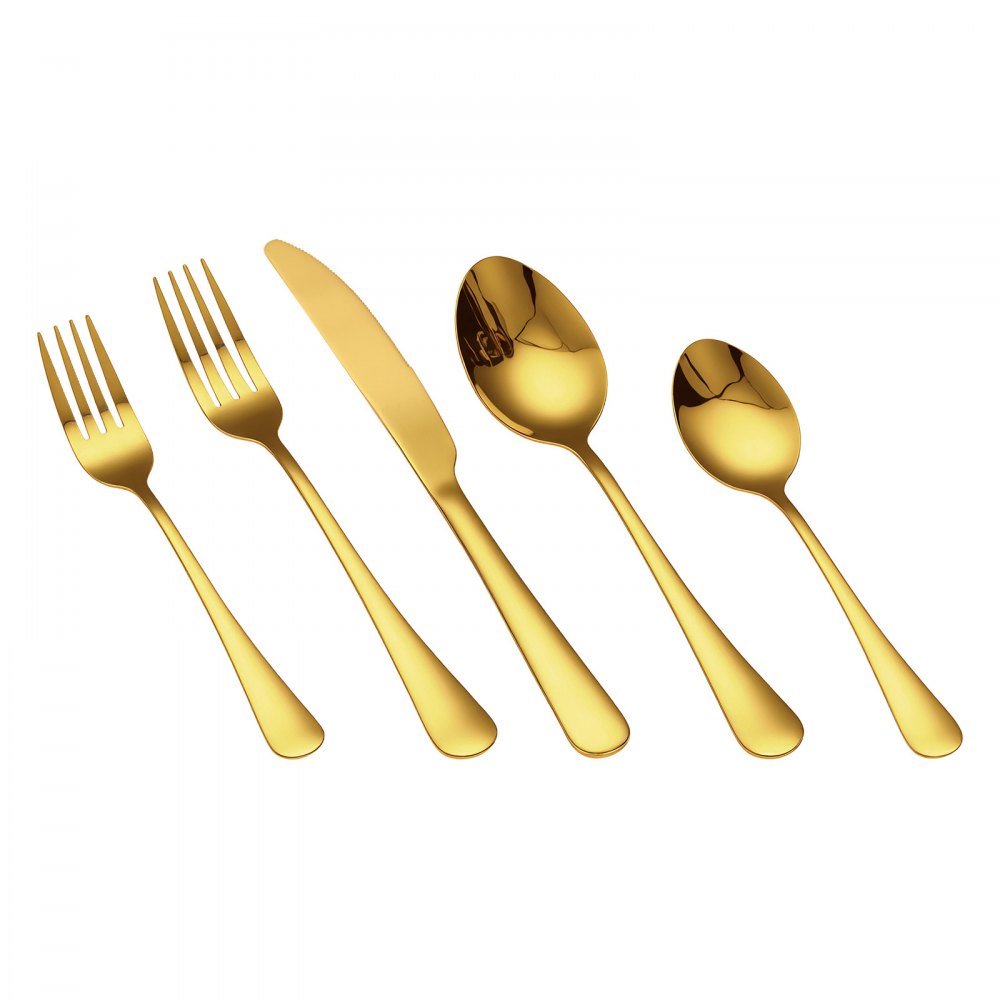 VEVOR 60-Piece Gold Silverware Set, Food-Grade Stainless Steel Flatware Utensils for 12, Mirror Finished Cutlery Set, Dishwasher Safe Eating Tableware for Kitchen Home, Include Knife Fork Spoon