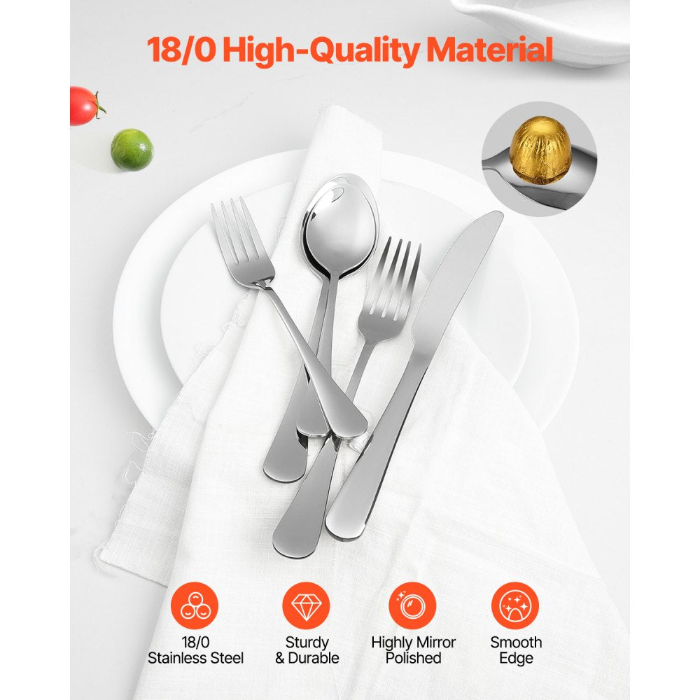 VEVOR 30-Piece Silverware Set, Food-Grade Stainless Steel Flatware Utensils, Mirror Finished Cutlery Set, Dishwasher Safe Eating Tableware for Kitchen Home, Service for 6, Include Knife Fork Spoon