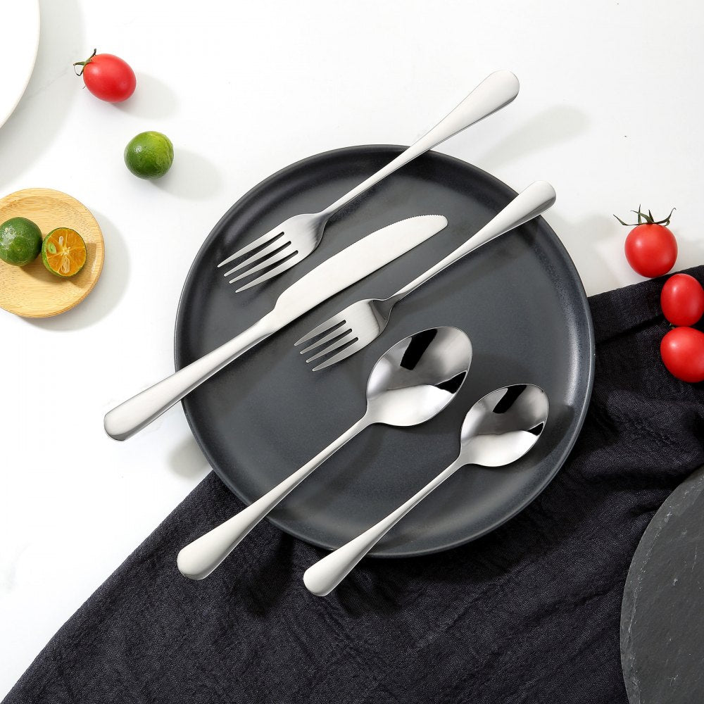 VEVOR 30-Piece Silverware Set, Food-Grade Stainless Steel Flatware Utensils, Mirror Finished Cutlery Set, Dishwasher Safe Eating Tableware for Kitchen Home, Service for 6, Include Knife Fork Spoon