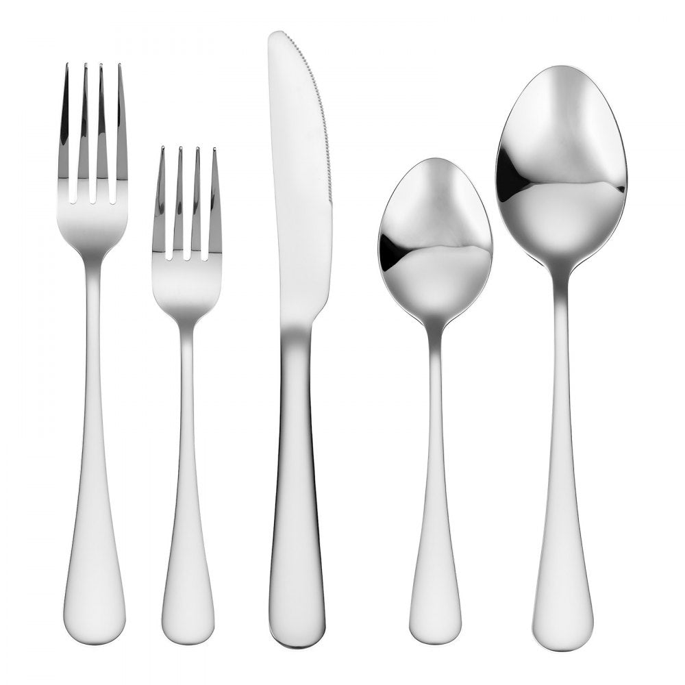 VEVOR 30-Piece Silverware Set, Food-Grade Stainless Steel Flatware Utensils, Mirror Finished Cutlery Set, Dishwasher Safe Eating Tableware for Kitchen Home, Service for 6, Include Knife Fork Spoon