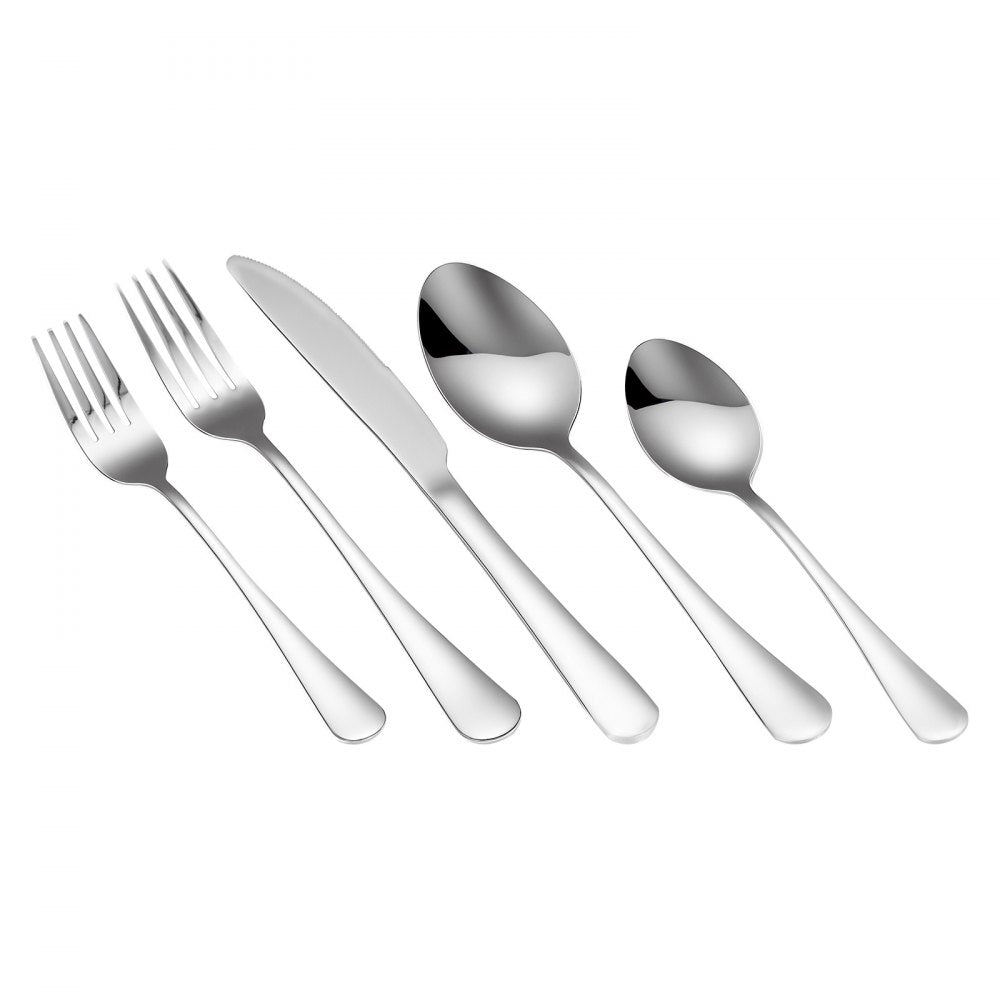 VEVOR 30-Piece Silverware Set, Food-Grade Stainless Steel Flatware Utensils, Mirror Finished Cutlery Set, Dishwasher Safe Eating Tableware for Kitchen Home, Service for 6, Include Knife Fork Spoon