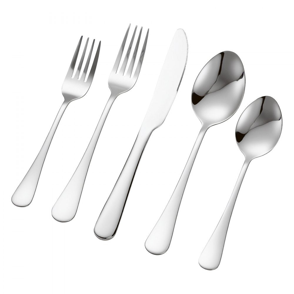 VEVOR 30-Piece Silverware Set, Food-Grade Stainless Steel Flatware Utensils, Mirror Finished Cutlery Set, Dishwasher Safe Eating Tableware for Kitchen Home, Service for 6, Include Knife Fork Spoon