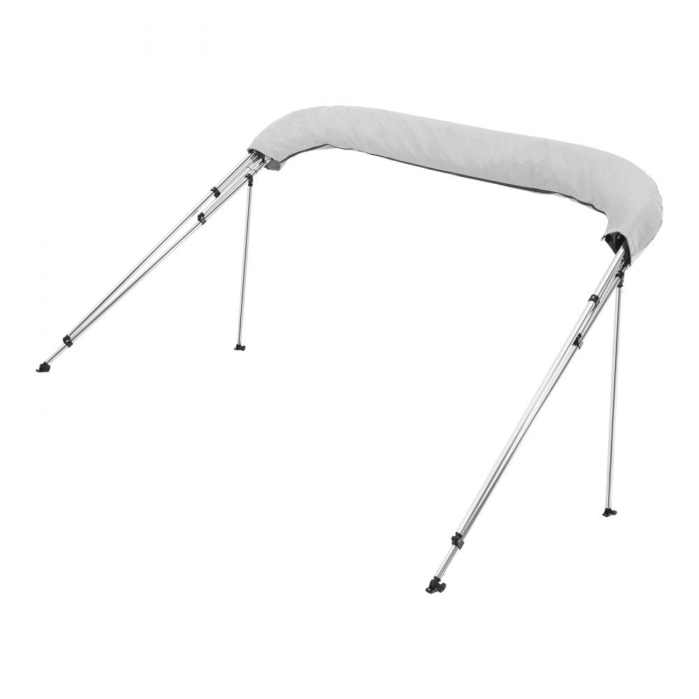 VEVOR 4 Bow Boat Bimini Tops, 600D Polyester Canopy with Aluminum Alloy Frame, Waterproof & Sun Shade Boat Awning Canopy with Storage Bag, 2 Support Poles, 4 Straps, 96"Lx(67"-72")Wx54"H, Light Grey