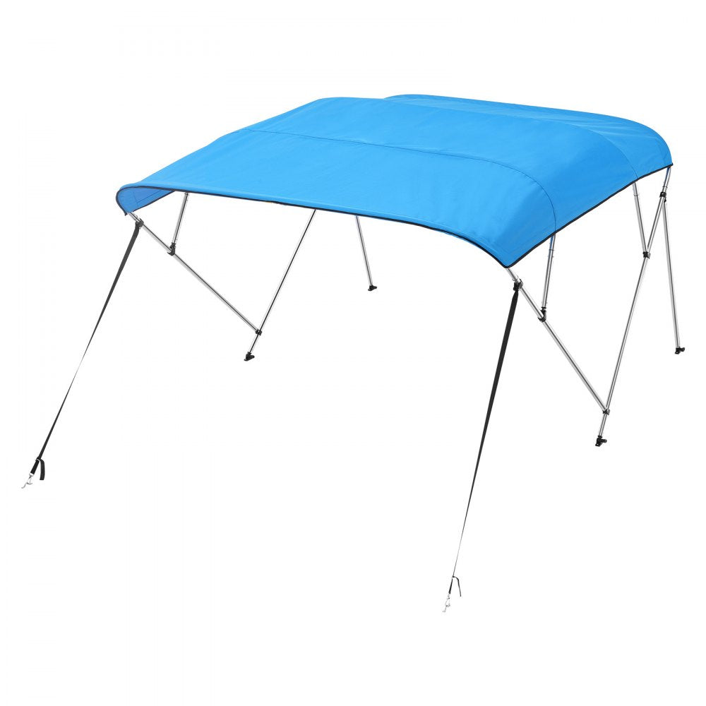 VEVOR 4 Bow Boat Bimini Tops, 600D Polyester Canopy with Aluminum Alloy Frame, Waterproof & Sun Shade Boat Awning Canopy with Storage Bag, 2 Support Poles, 4 Straps, 96"Lx(67"-72")Wx54"H, Pacific Blue