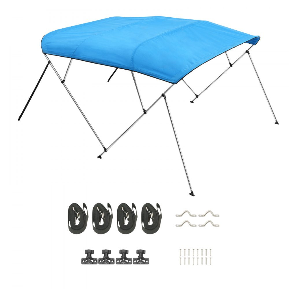 VEVOR 4 Bow Boat Bimini Tops, 600D Polyester Canopy with Aluminum Alloy Frame, Waterproof & Sun Shade Boat Awning Canopy with Storage Bag, 2 Support Poles, 4 Straps, 96"Lx(73"-78")Wx54"H, Pacific Blue
