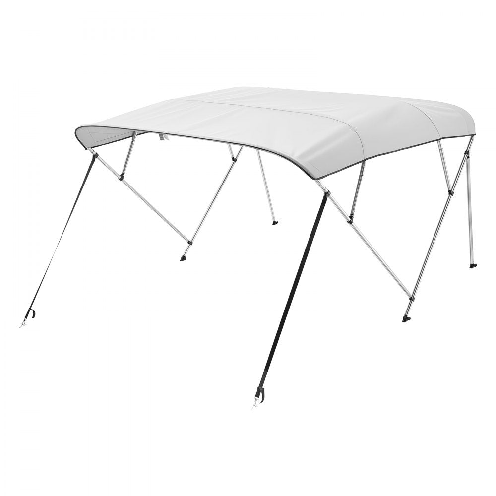 VEVOR 4 Bow Boat Bimini Tops, 600D Polyester Canopy with Aluminum Alloy Frame, Waterproof & Sun Shade Boat Awning Canopy with Storage Bag, 2 Support Poles, 4 Straps, 96"Lx(79"-84")Wx54"H, Light Grey