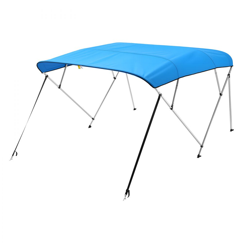 VEVOR 4 Bow Boat Bimini Tops, 600D Polyester Canopy with Aluminum Alloy Frame, Waterproof & Sun Shade Boat Awning Canopy with Storage Bag, 2 Support Poles, 4 Straps, 96"Lx(79"-84")Wx54"H, Pacific Blue