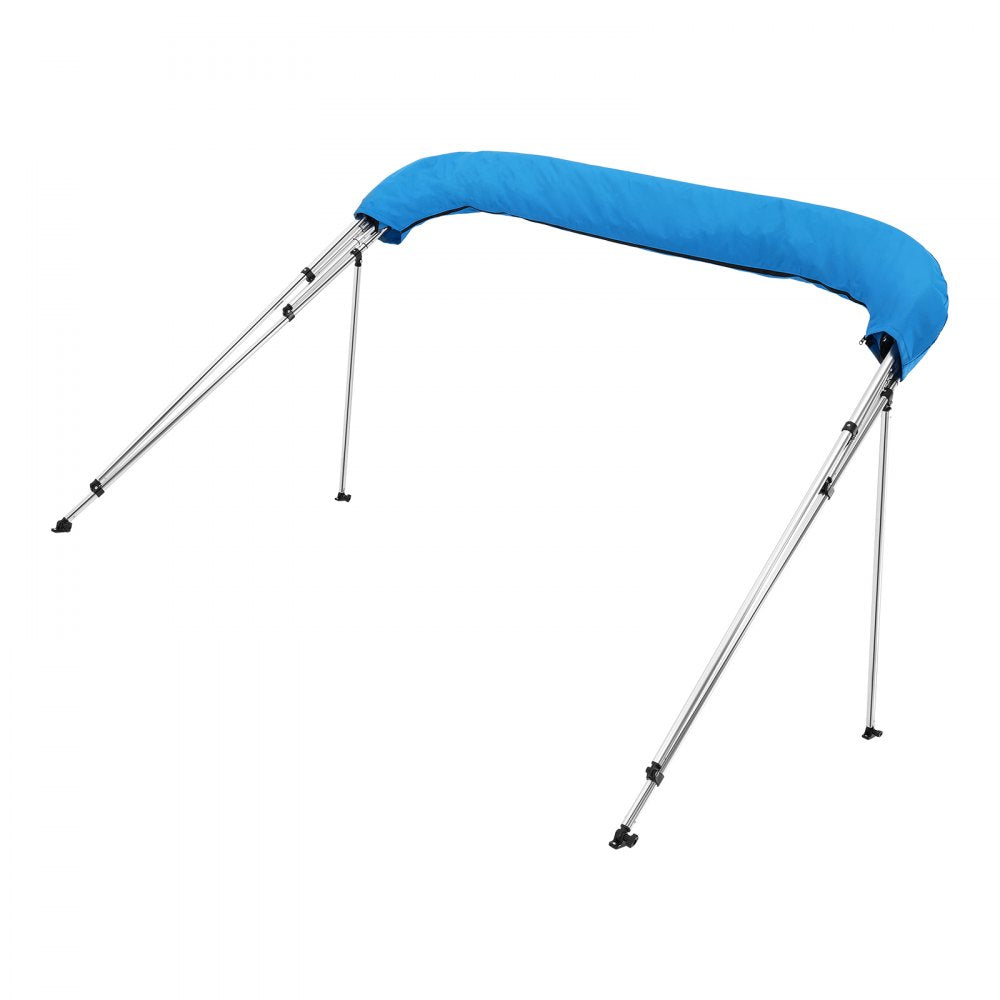 VEVOR 4 Bow Boat Bimini Tops, 600D Polyester Canopy with Aluminum Alloy Frame, Waterproof & Sun Shade Boat Awning Canopy with Storage Bag, 2 Support Poles, 4 Straps, 96"Lx(85"-90")Wx54"H, Pacific Blue