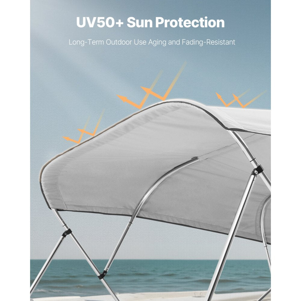 VEVOR 4 Bow Boat Bimini Tops, 600D Polyester Canopy, Waterproof & Sun Protection Boat Awning Canopy with Storage Bag, Bimini Top Replacement, 96"Lx(97"-103")W, Light Grey (Support Frame Not Included)