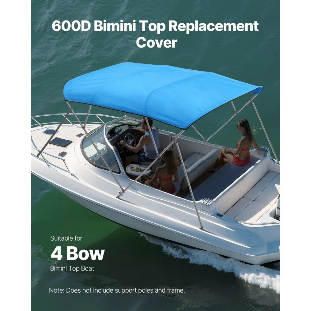 VEVOR 4 Bow Boat Bimini Tops, 600D Polyester Canopy, Waterproof & Sun Protection Boat Awning Canopy with Storage Bag, Bimini Top Replacement, 96"Lx(97"-103")W Pacific Blue (Support Frame Not Included)