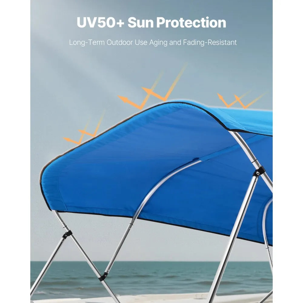 VEVOR 4 Bow Boat Bimini Tops, 600D Polyester Canopy, Waterproof & Sun Protection Boat Awning Canopy with Storage Bag, Bimini Top Replacement, 96"Lx(97"-103")W Pacific Blue (Support Frame Not Included)