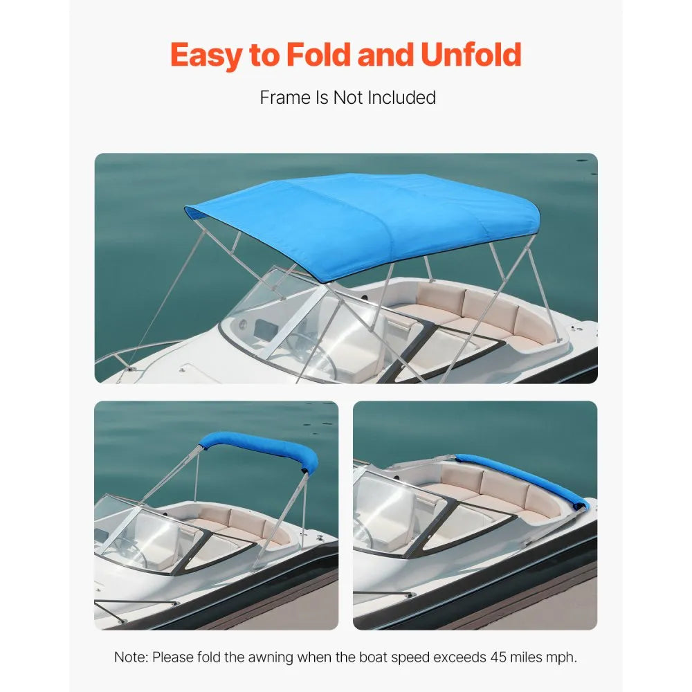 VEVOR 4 Bow Boat Bimini Tops, 600D Polyester Canopy, Waterproof & Sun Protection Boat Awning Canopy with Storage Bag, Bimini Top Replacement, 96"Lx(97"-103")W Pacific Blue (Support Frame Not Included)