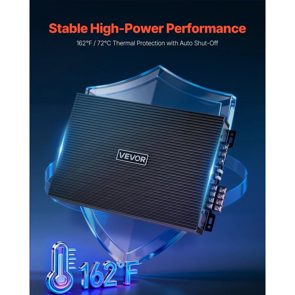 VEVOR 4 Channel Car Audio Amplifier 2 Ohm Stable Bridgeable Class A/B Full Range Amp Max Power 4 x 200W @ 4 Ohm / 4 x 400W @ 2 Ohm for Car SUV Truck Off-Road