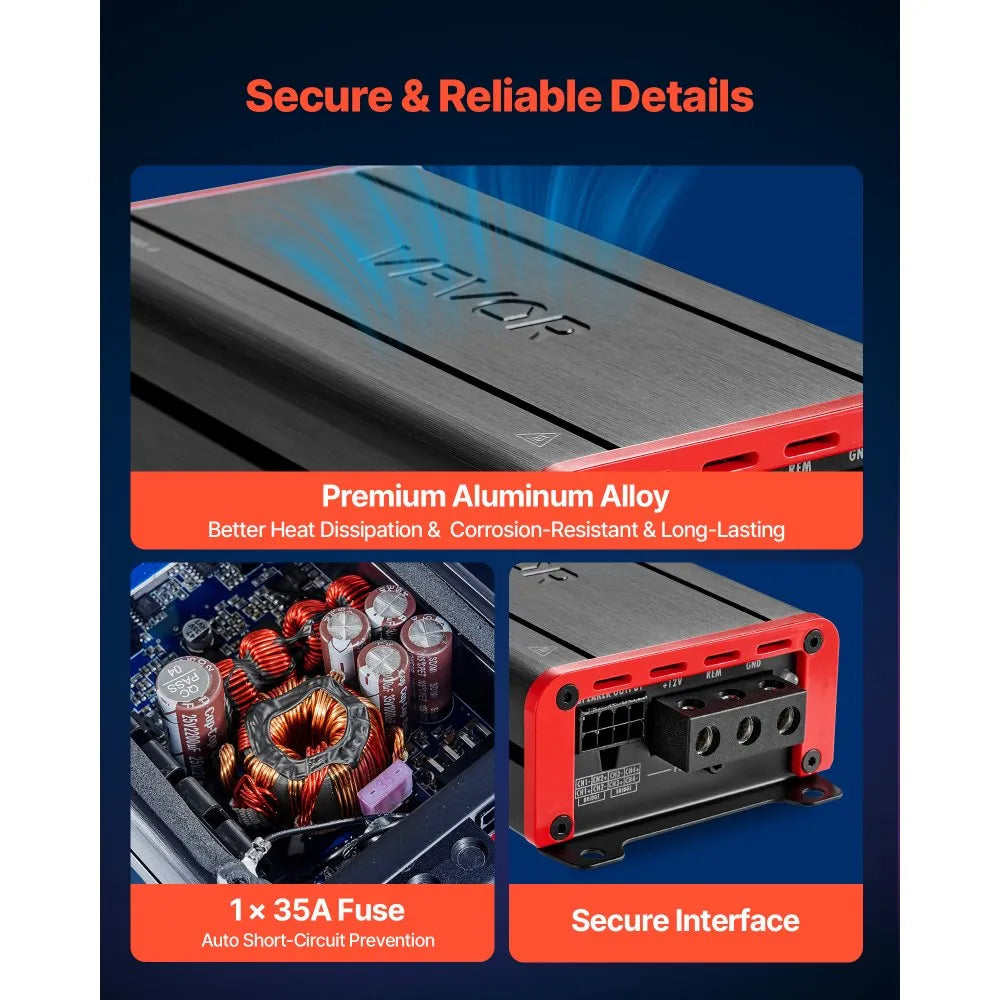 VEVOR 4 Channel Car Audio Amplifier 2 Ohm Stable Bridgeable Class D Full Range Amp Max Power 4 x 120W @ 4 Ohm / 4 x 200W @ 2 Ohm for Car SUV Truck Off-Road