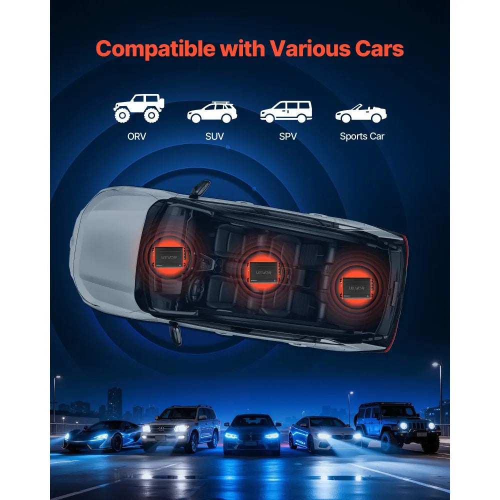 VEVOR 4 Channel Car Audio Amplifier 2 Ohm Stable Bridgeable Class D Full Range Amp Max Power 4 x 120W @ 4 Ohm / 4 x 200W @ 2 Ohm for Car SUV Truck Off-Road