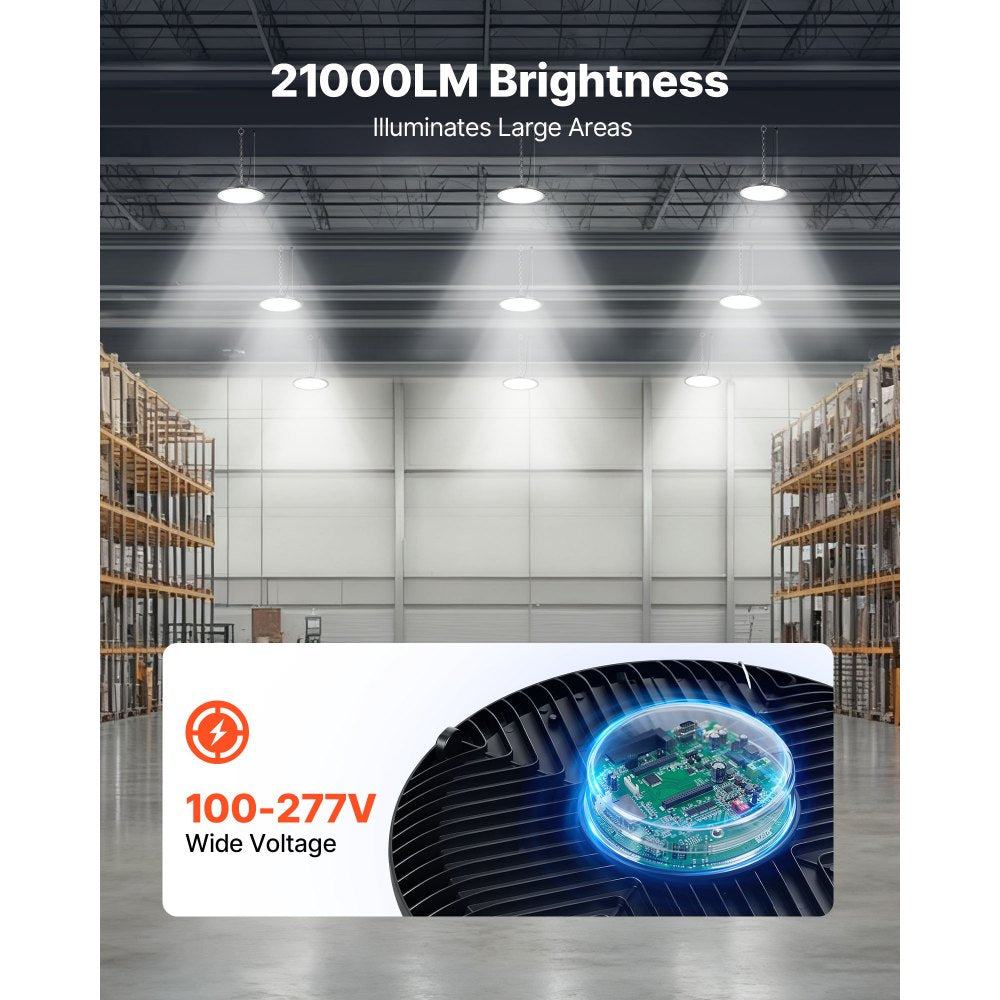 VEVOR 10 Pack LED High Bay Lights 5000K 150W 21000LM Super Bright UFO Light, Warehouse Shop Use, IP65 Waterproof, 100-277V Wide Voltage, Aluminum Alloy, for Workshop Factory Gym Garage Barn, Black