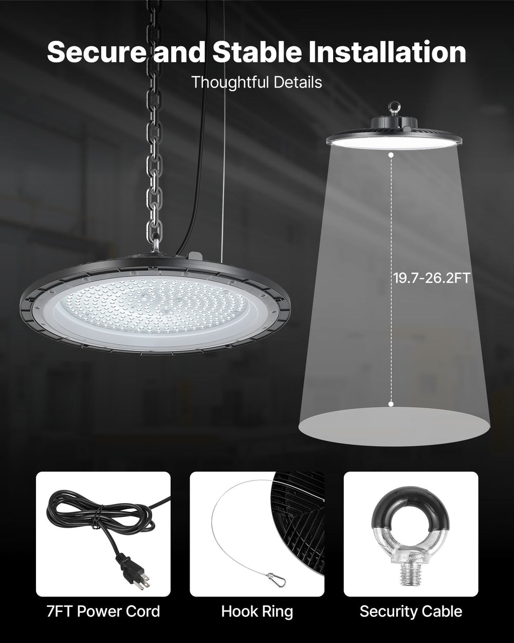 Secure installation accessories and mounting height infographic