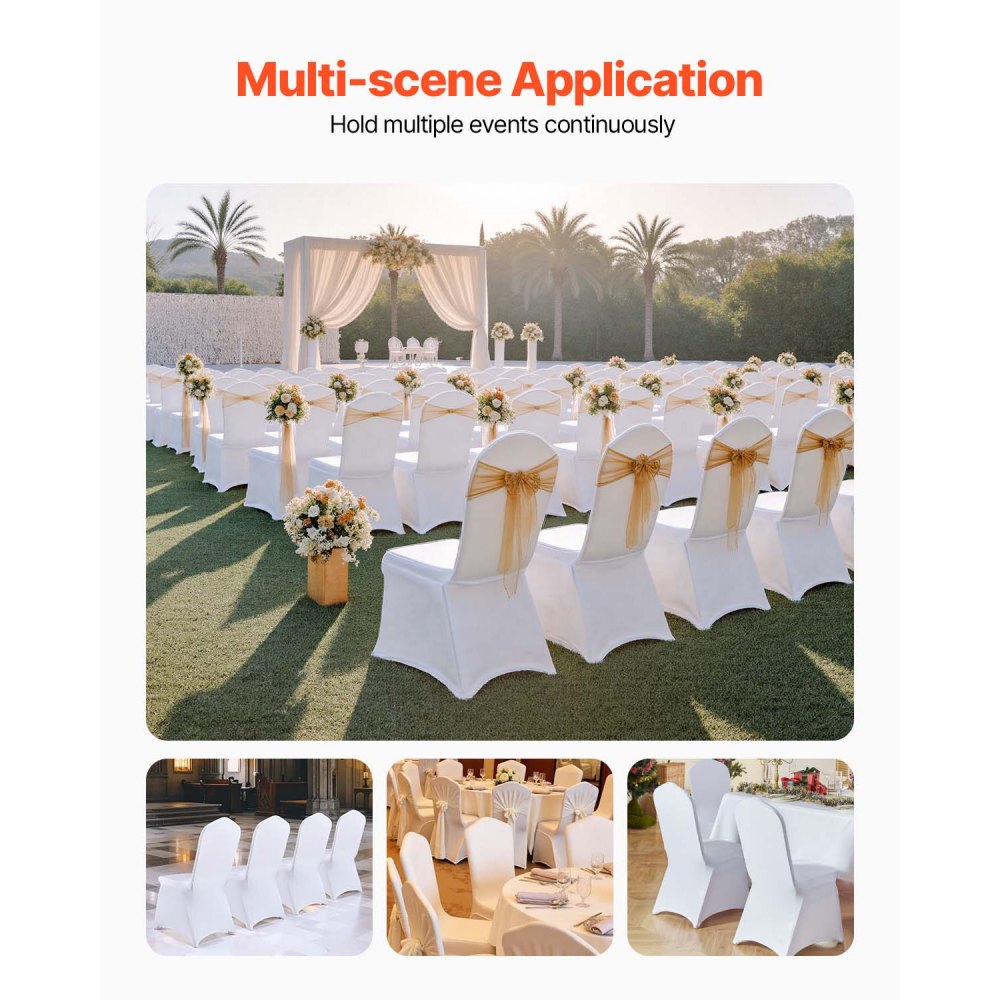 VEVOR Stretch Spandex Folding Chair Covers, Universal Fitted Chair Cover, Removable Washable Protective Slipcovers, for Wedding, Holiday, Banquet, Party, Celebration, Dining (50PCS White)