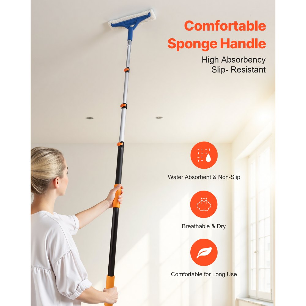 VEVOR Telescopic Extension Pole, 3.8-12 FT Multi-Purpose Extendable Pole, Sturdy Aluminum Alloy Paint Pole Extension with Flip-Lock Design, High Reach Roller Stick for Painting, Dusting and Cleaning