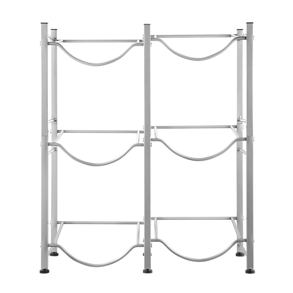 VEVOR 3 Tiers Water Jug Holder, 5 Gallon Water Bottle Holder, Double Row Water Bottle Rack for 6 Bottles, Heavy Duty Water Jug Rack for Kitchen, Office, Living Room, Silver