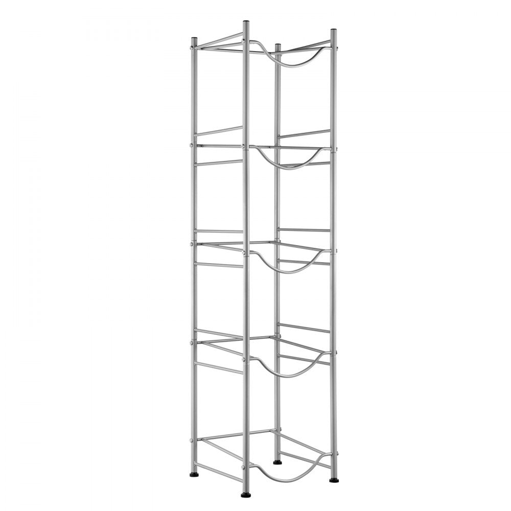 VEVOR 5 Tiers Water Jug Holder, 5 Gallon Water Bottle Holder, Single Row Water Bottle Rack for 5 Bottles, Heavy Duty Water Jug Rack for Kitchen, Office, Living Room, Silver