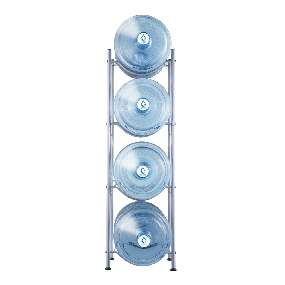 VEVOR 4 Tiers Water Jug Holder, 5 Gallon Water Bottle Holder, Single Row Water Bottle Rack for 4 Bottles, Heavy Duty Water Jug Rack for Kitchen, Office, Living Room, Silver