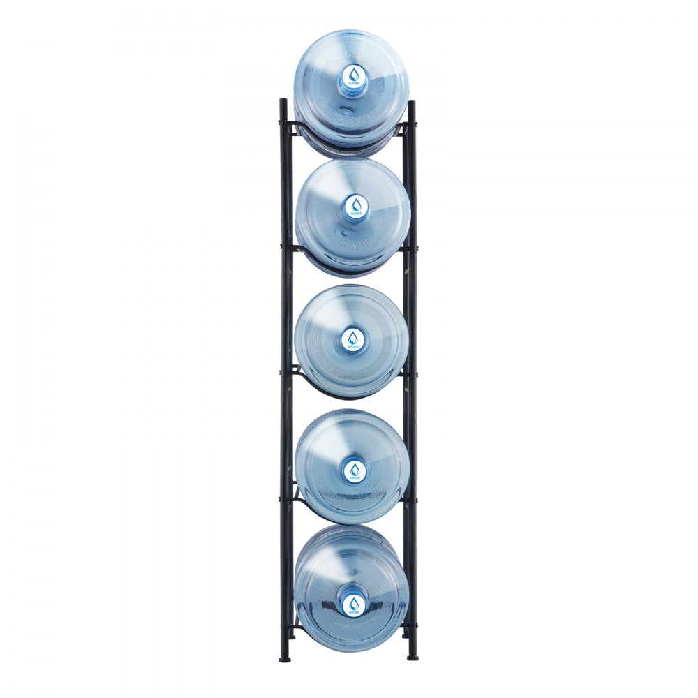 VEVOR 5 Tiers Water Jug Holder, 5 Gallon Water Bottle Holder, Single Row Water Bottle Rack for 5 Bottles, Heavy Duty Water Jug Rack for Kitchen, Office, Living Room, Black