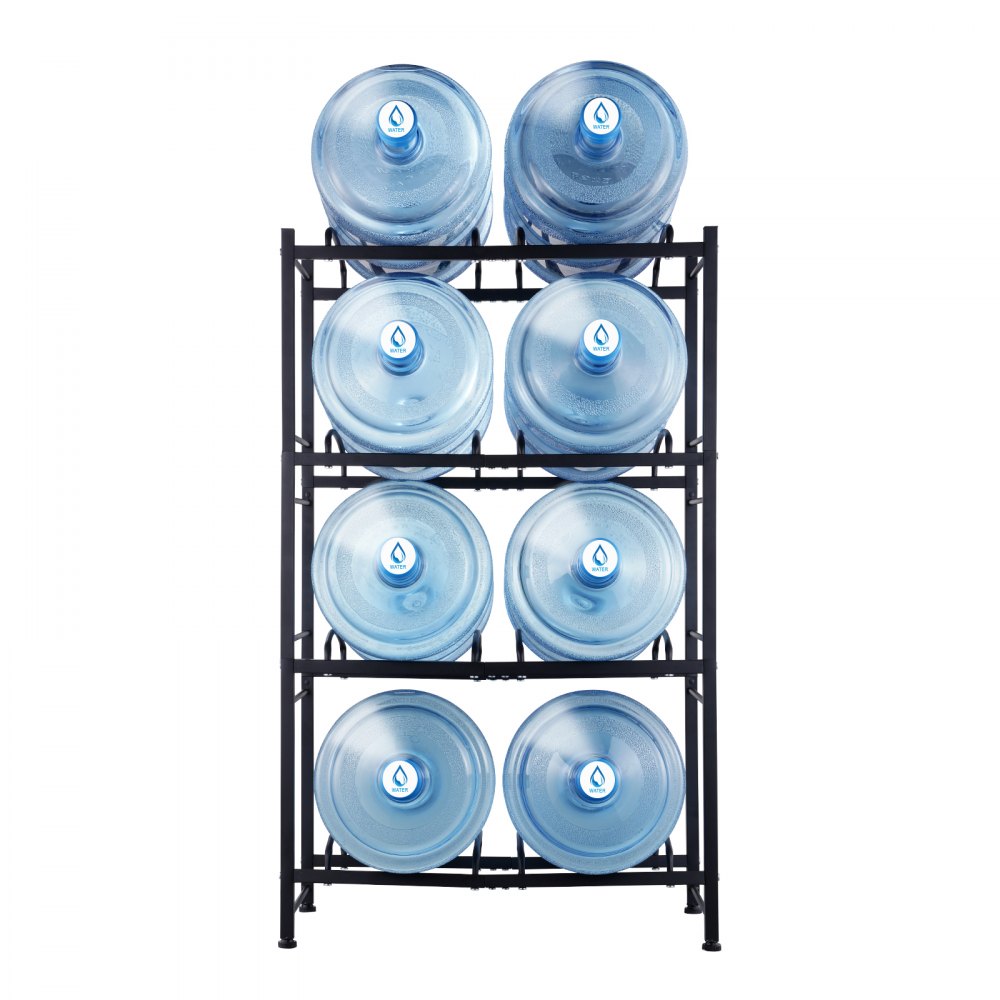 VEVOR 4 Tiers Water Jug Holder, 5 Gallon Water Bottle Holder, Double Row Water Bottle Rack for 8 Bottles, Heavy Duty Water Jug Rack for Kitchen, Office, Living Room, Black
