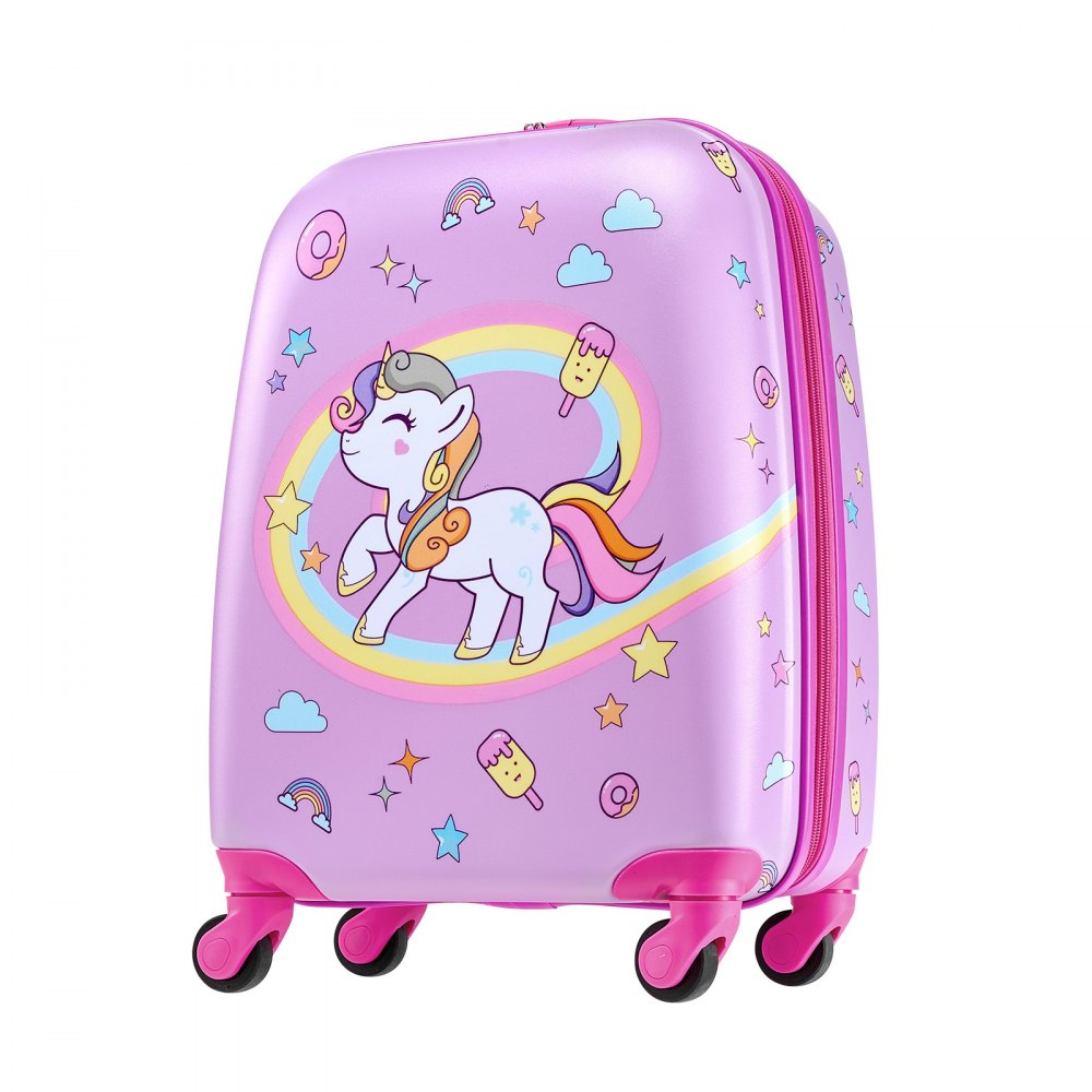 VEVOR Kids Luggage Set, 5 Piece, 18 Inch Hardside Rolling Wheels Suitcase with Backpack & U-shape Pillow, Unicorn Kids Carry on Luggage Set, Holiday Birthday Gift for Girls Boys, Airline Approved