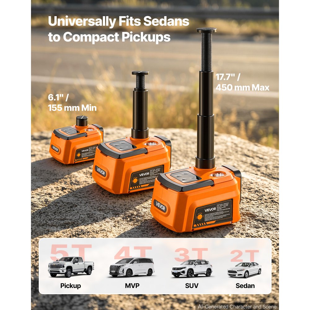 VEVOR 5T Cordless Electric Car Jack with Air Wrench & 2PCS Batteries, 12V Remote Control Hydraulic Car Floor Jack, 6.1-17.7 in Lift Height, 12V Portable Tire Changer with LED Light for SUV Pickup
