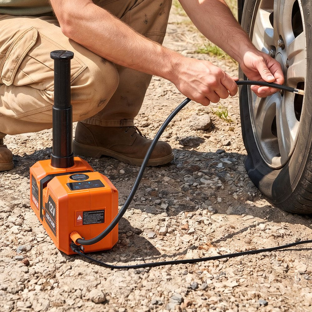 VEVOR 5T Electric Hydraulic Car Jack with Built-in Air Pump & Impact Wrench, Remote Control Floor Lift Jack, 6.1-17.7 in Lifting Height, Portable Tire Change Tool Inflator Pump for SUV Sedan Pickup