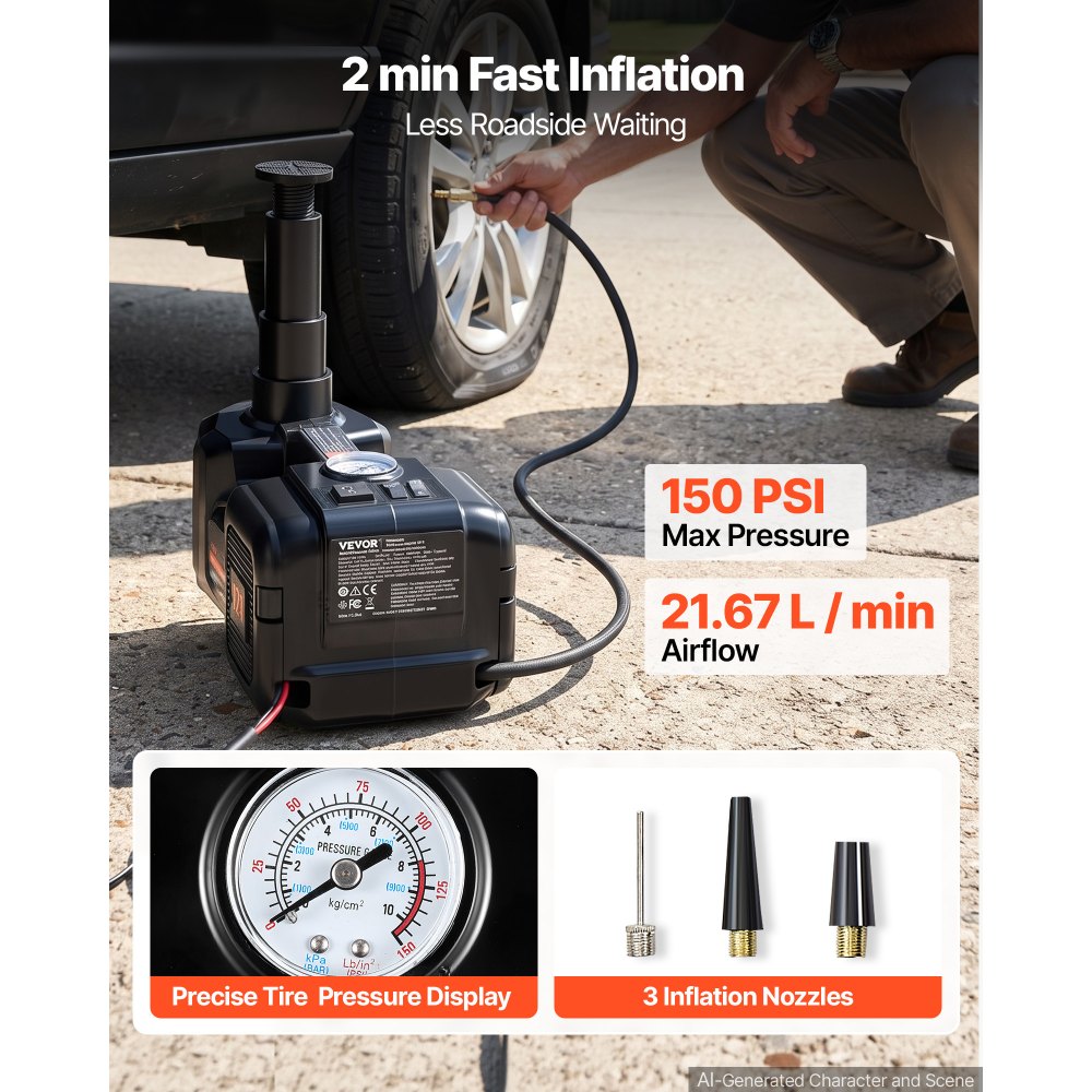 VEVOR Electric Car Jack, 5 Ton Hydraulic Jack Lift with Built-in Air Pump, 12V Car Lift Floor Jack, 6.1-17.7 in Lift Height, Portable Tire Change Tool Inflator Pump with LED Light for SUV Sedan Pickup