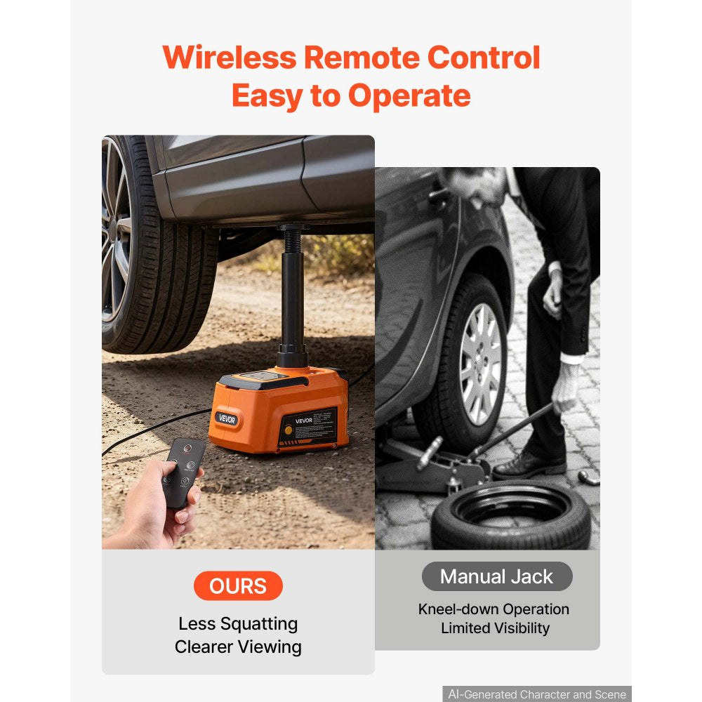 VEVOR 5T Cordless Electric Car Jack with Remote Control & 3600mAh Battery, 12V Hydraulic Car Floor Jack, 6.1-17.7 in Lift Height, Portable Tire Change Tool with LED Light for SUV Sedan Pickup MPV